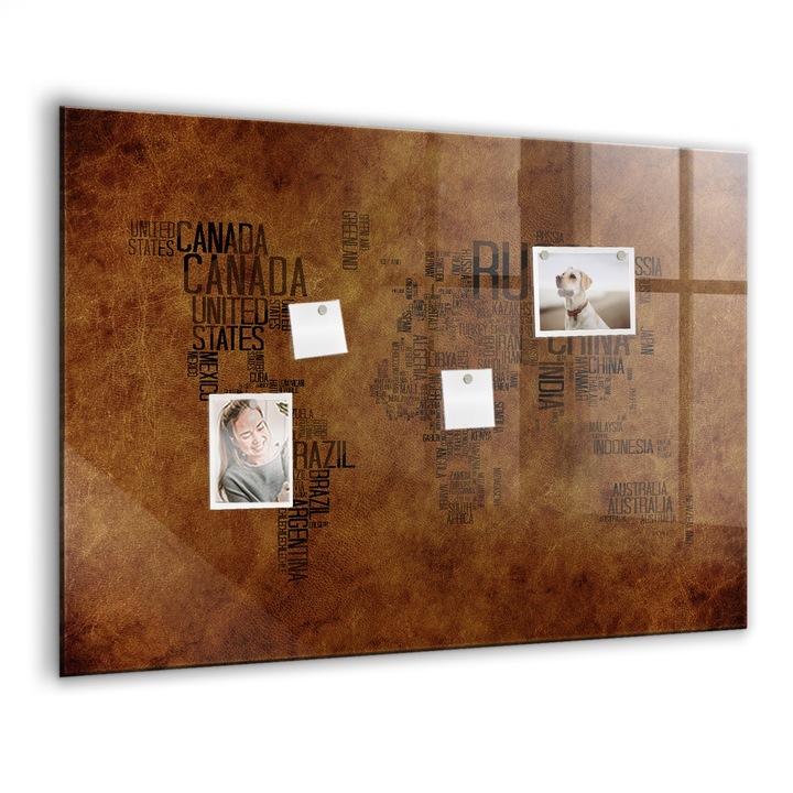 Tabla magnetica, Coloray, Harta cu numele tarilor, Maro, 100x70 cm, Marker alb, Magneti, 010640700030400088757