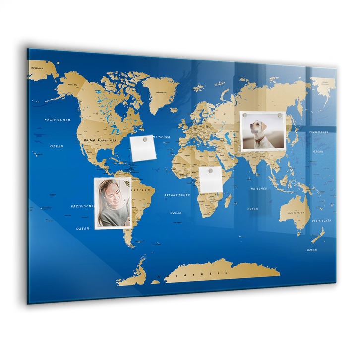 Tabla magnetica, Coloray, Tarile lumii, Auriu, 100x70 cm, Marker alb, Magneti, 010640700030400088243