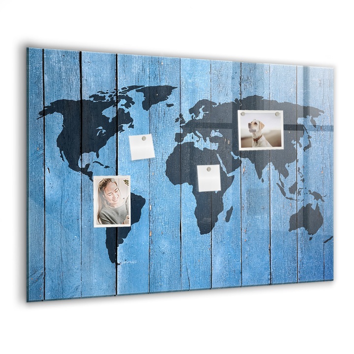 Tabla magnetica, Coloray, Harta lumii la bord, Albastru, 100x70 cm, Marker alb, Magneti, 010640700030400088645