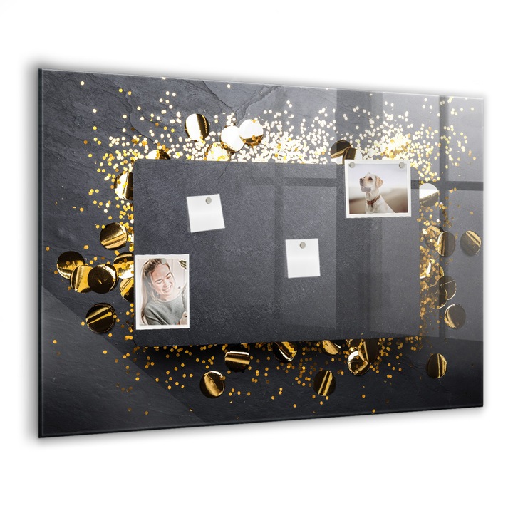 Tabla magnetica, Coloray, confetti aurii, Multicolor, 100x70 cm, Marker alb, Magneti, 010640700030400088500