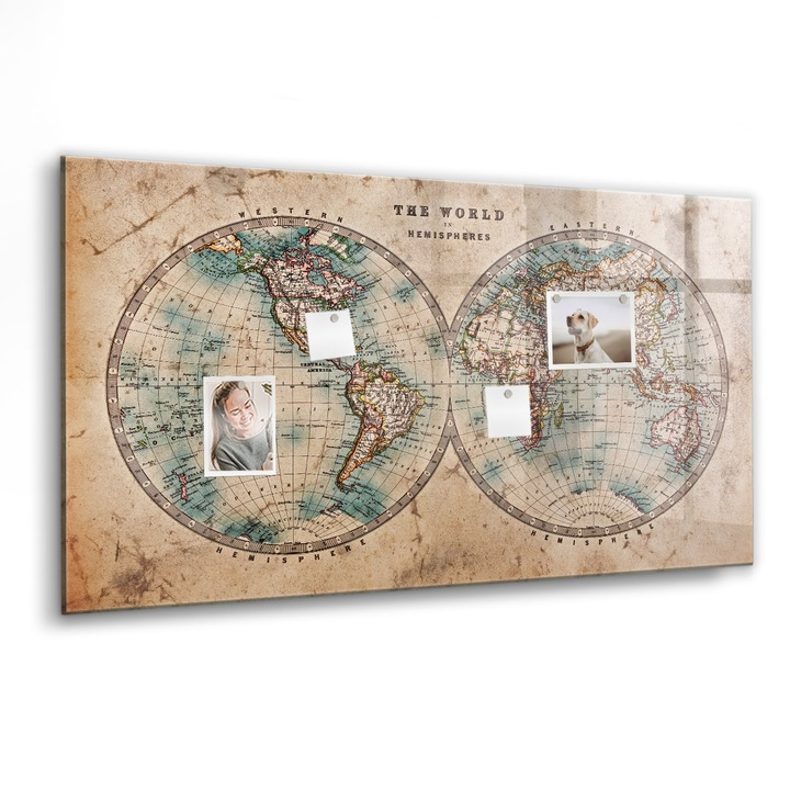 Tabla magnetica, Coloray, Harta globului lumii, Maro, 120x60 cm, Marker alb, Magneti, 010640700040400088353