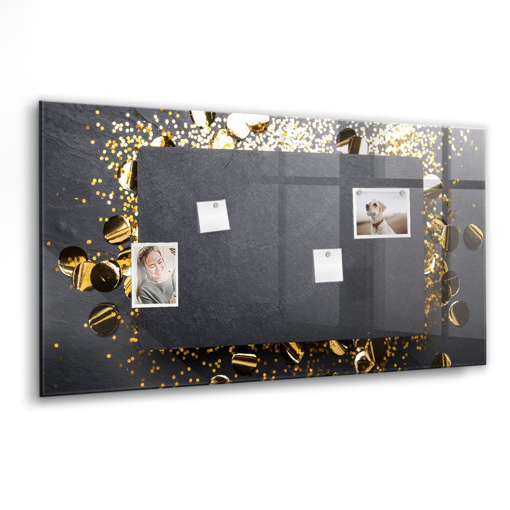 Tabla magnetica, Coloray, confetti aurii, Multicolor, 120x60 cm, Marker alb, Magneti, 010640700040400088500