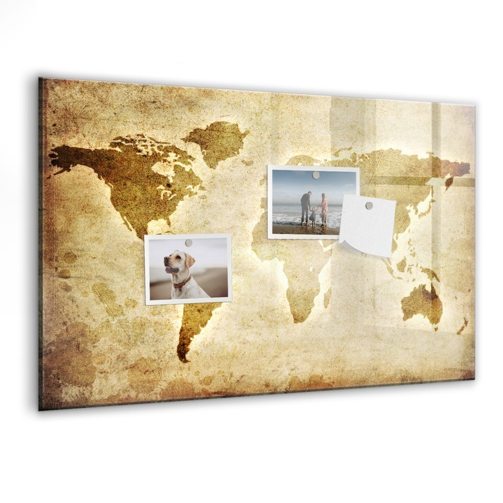 Tabla magnetica, Coloray, Harta veche a lumii, Maro, 60 x 40 cm, Magneti, Marker negru, 010640700010300088756