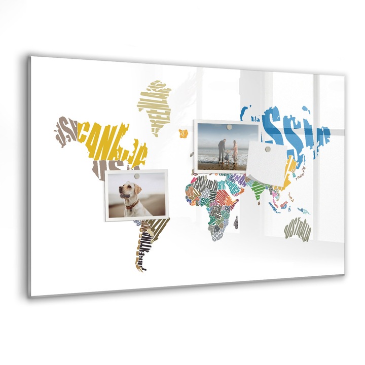 Tabla magnetica, Coloray, Harta textuala a lumii, Multicolor, 60 x 40 cm, Magneti, Marker negru, 010640700010300088246