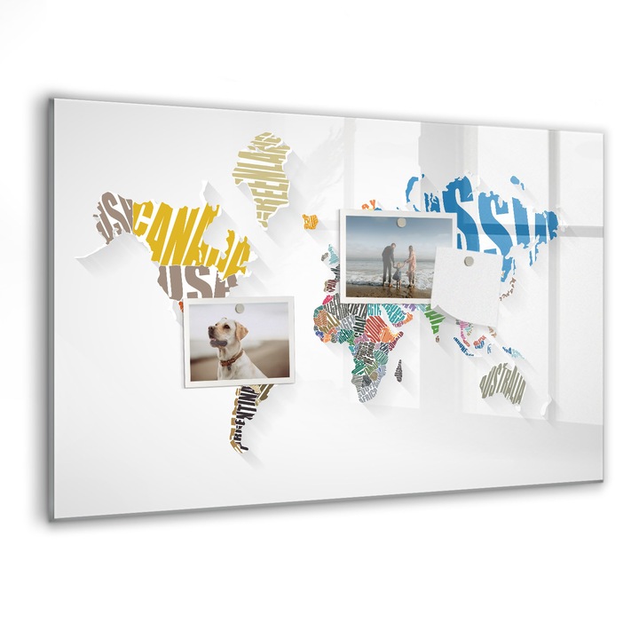 Tabla magnetica, Coloray, Harta textuala a lumii, Multicolor, 60 x 40 cm, Magneti, Marker negru, 010640700010300088247