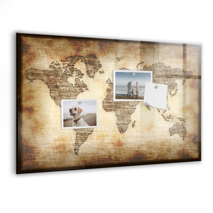 Tabla magnetica, Coloray, Harta veche a lumii, Maro, 60 x 40 cm, Magneti, Marker negru, 010640700010300088392