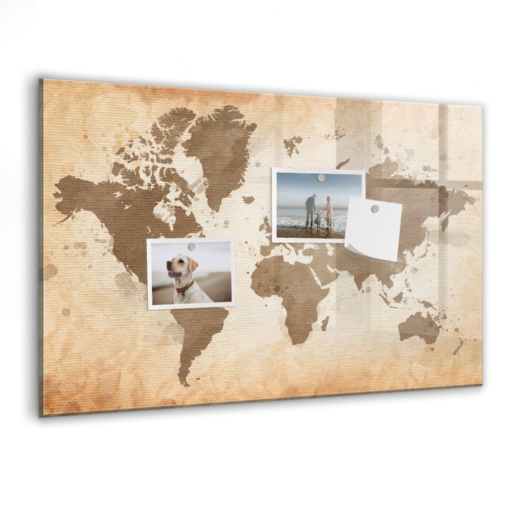 Tabla magnetica, Coloray, Harta lumii pictate, Maro, 60 x 40 cm, Magneti, Marker negru, 010640700010300088229