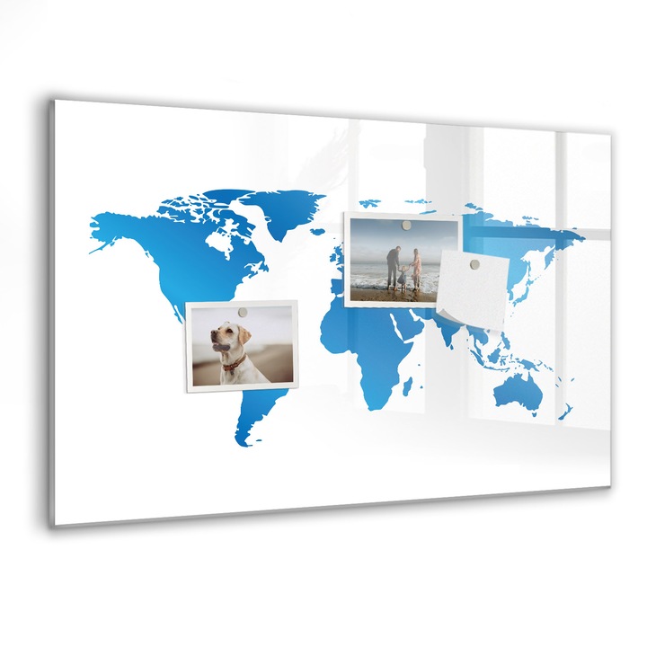 Tabla magnetica, Coloray, harta lumii, Albastru, 60 x 40 cm, Magneti, Marker negru, 010640700010300088218