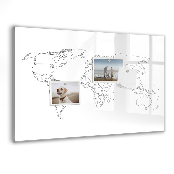 Tabla magnetica, Coloray, Harta contur a lumii, Alb, 60 x 40 cm, Magneti, Marker negru, 010640700010300089032