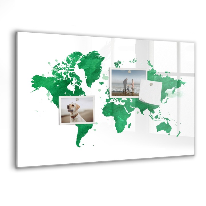 Tabla magnetica, Coloray, Harta verde a lumii, Verde, 60 x 40 cm, Magneti, Marker negru, 010640700010300088221