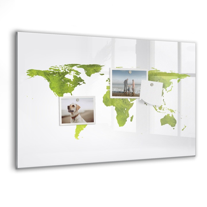 Tabla magnetica, Coloray, Harta lumii de acuarela, Verde, 60 x 40 cm, Magneti, Marker negru, 010640700010300088228