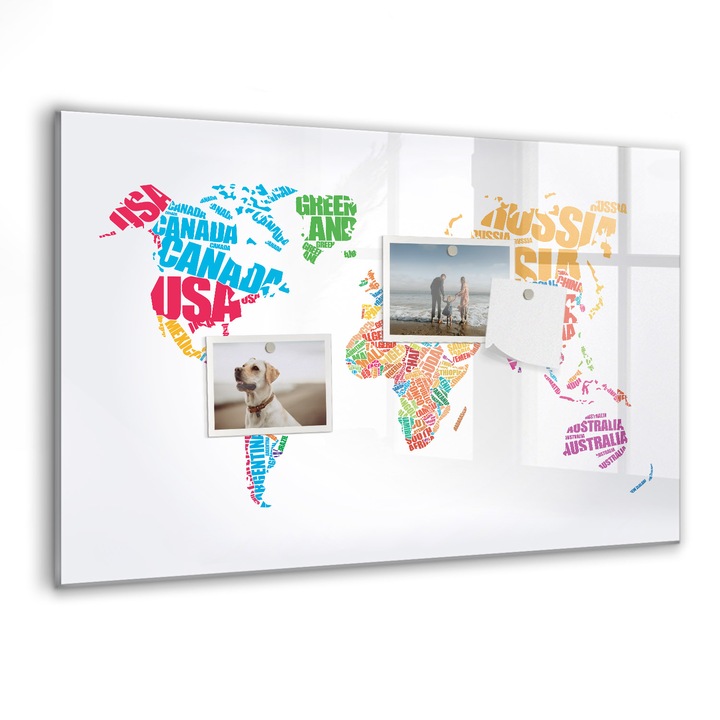 Tabla magnetica, Coloray, Nume colorate ale tarilor, Multicolor, 60 x 40 cm, Magneti, Marker negru, 010640700010300088205