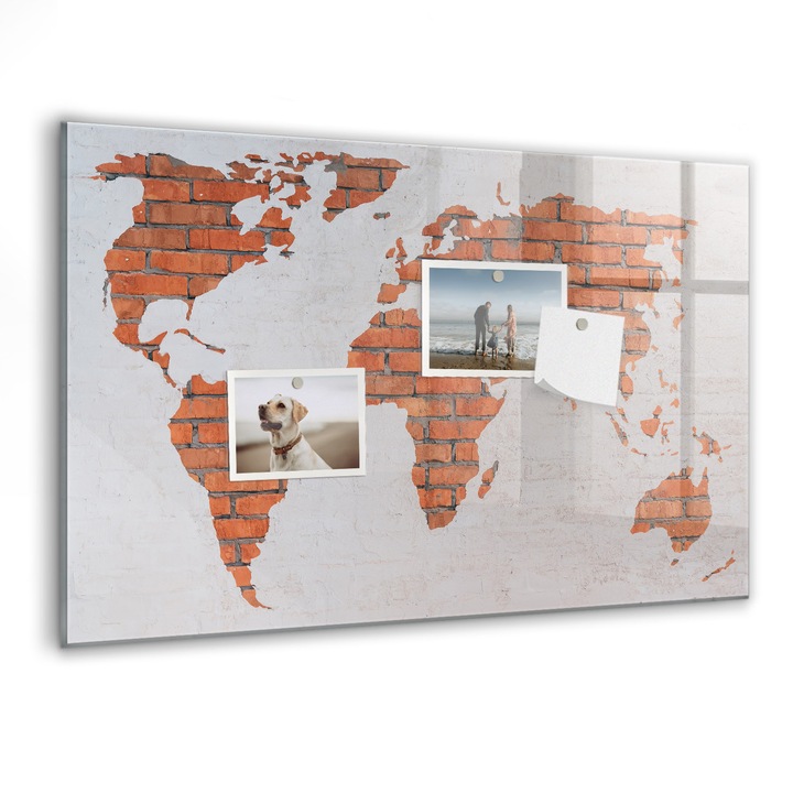 Tabla magnetica, Coloray, Harta din caramida a lumii, Multicolor, 60 x 40 cm, Magneti, Marker negru, 010640700010300088208