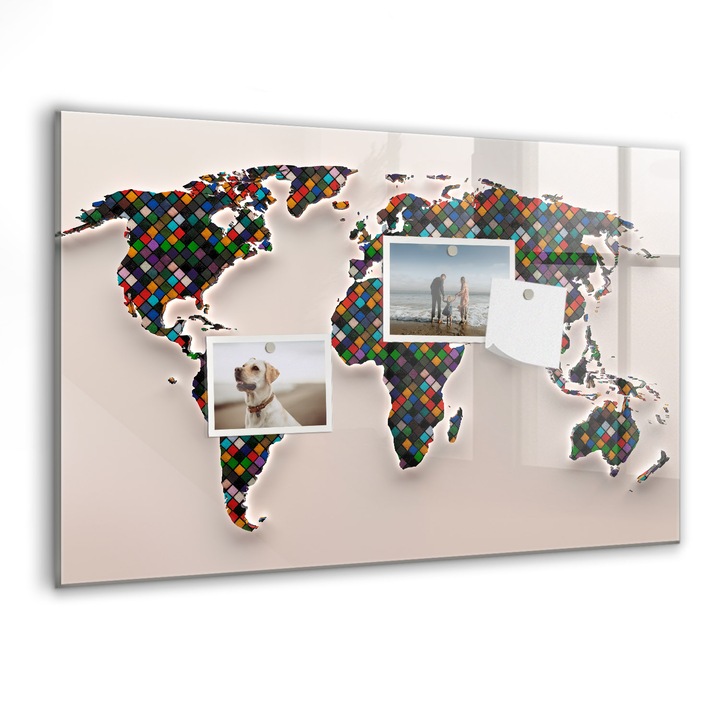 Tabla magnetica, Coloray, Harta lumii abstractiei, Multicolor, 60 x 40 cm, Magneti, Marker negru, 010640700010300088783