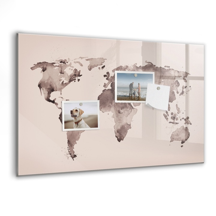 Tabla magnetica, Coloray, Harta lumii de acuarela, Gri, 60 x 40 cm, Magneti, Marker negru, 010640700010300088765