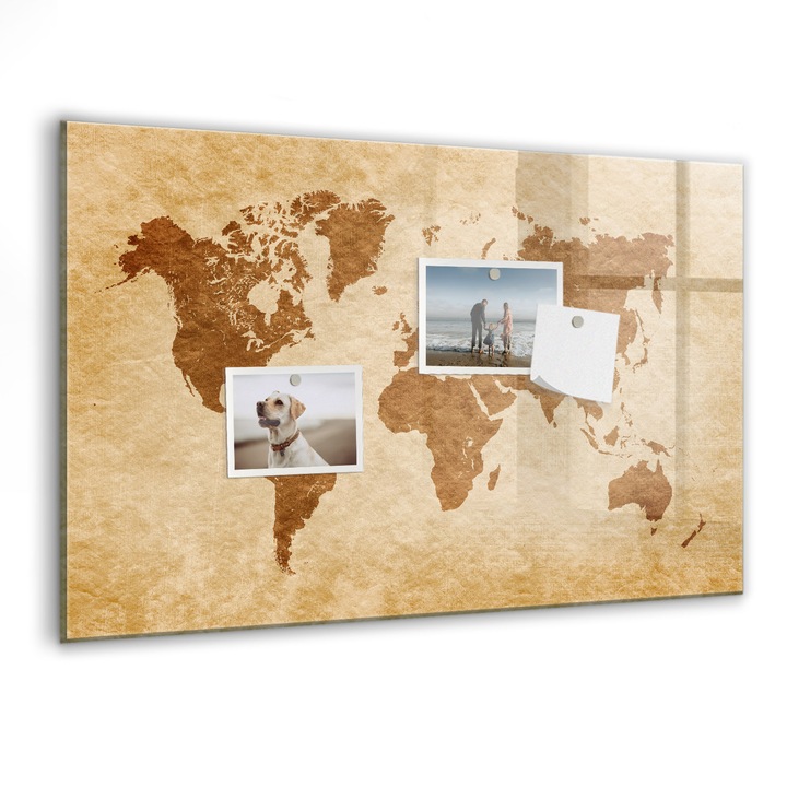 Tabla magnetica, Coloray, Harta lumii in stil vechi, Maro, 60 x 40 cm, Magneti, Marker negru, 010640700010300088741