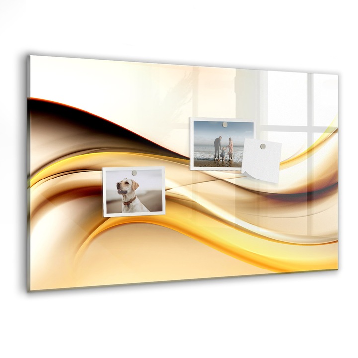 Tabla magnetica, Coloray, Abstractizarea undelor, Galben, 60 x 40 cm, Magneti, Marker negru, 010640700010300005887