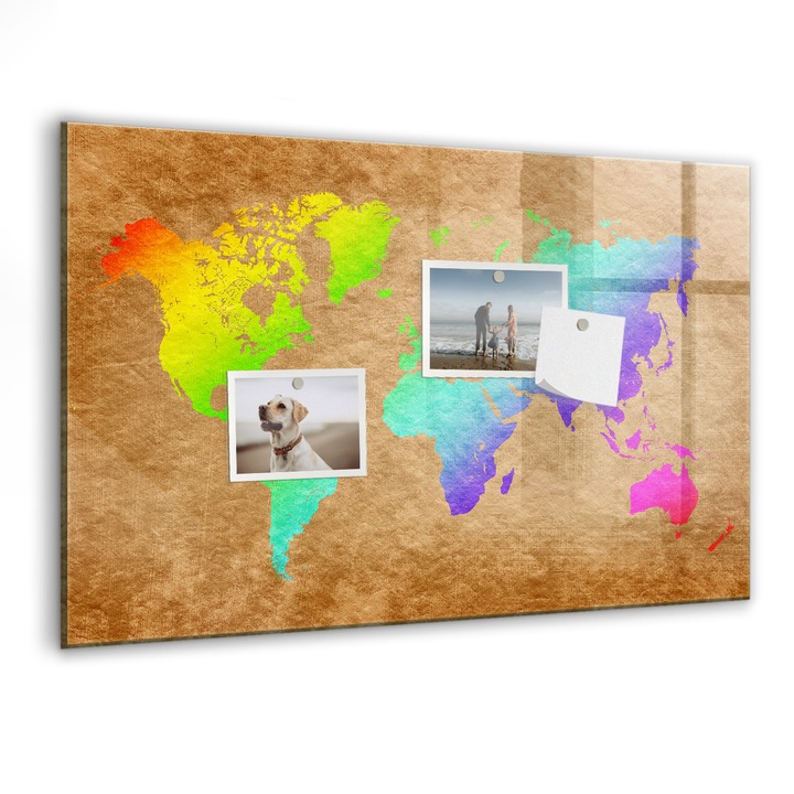 Tabla magnetica, Coloray, harta lumii, Multicolor, 60 x 40 cm, Magneti, Marker negru, 010640700010300088745