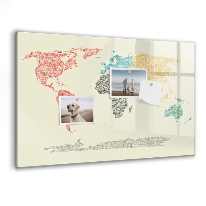 Tabla magnetica, Coloray, Harta lumii din scrisori, Multicolor, 60 x 40 cm, Magneti, Marker negru, 010640700010300088215