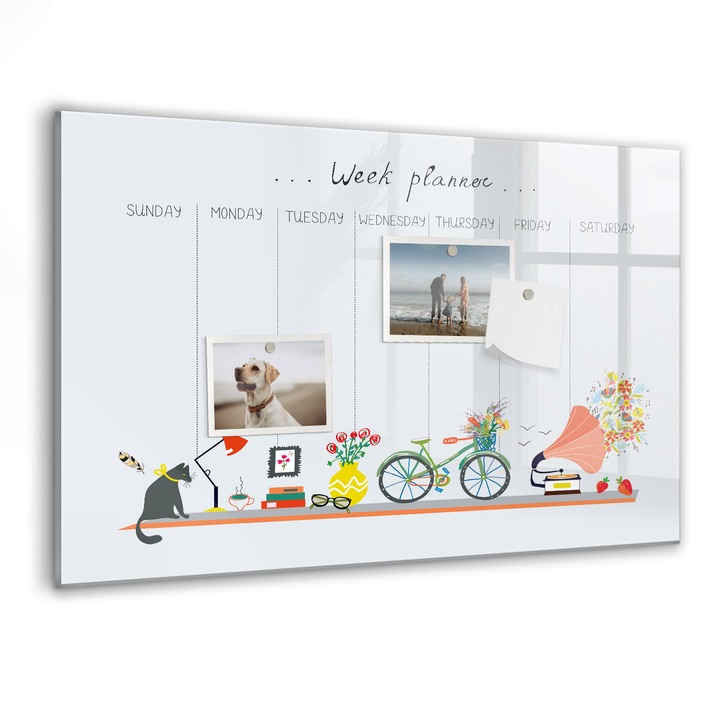 Tabla magnetica, Coloray, Planificator saptamanal, Multicolor, 60 x 40 cm, Magneti, Marker negru, 010640700010300088725