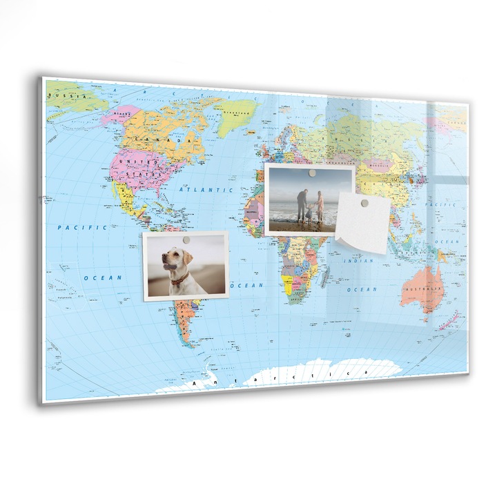 Tabla magnetica, Coloray, Harta lumii politice, Multicolor, 60 x 40 cm, Magneti, Marker negru, 010640700010300088689