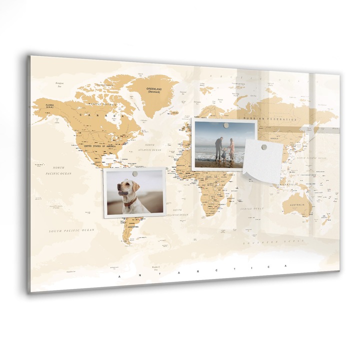 Tabla magnetica, Coloray, Harta politica a lumii, Portocaliu, 60 x 40 cm, Magneti, Marker negru, 010640700010300088700