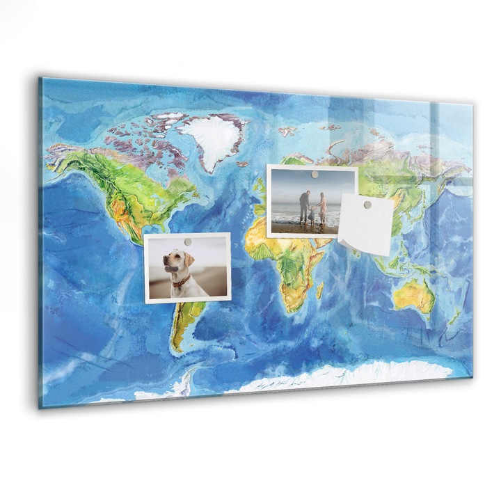 Tabla magnetica, Coloray, harta lumii, Multicolor, 60 x 40 cm, Magneti, Marker negru, 010640700010300088662