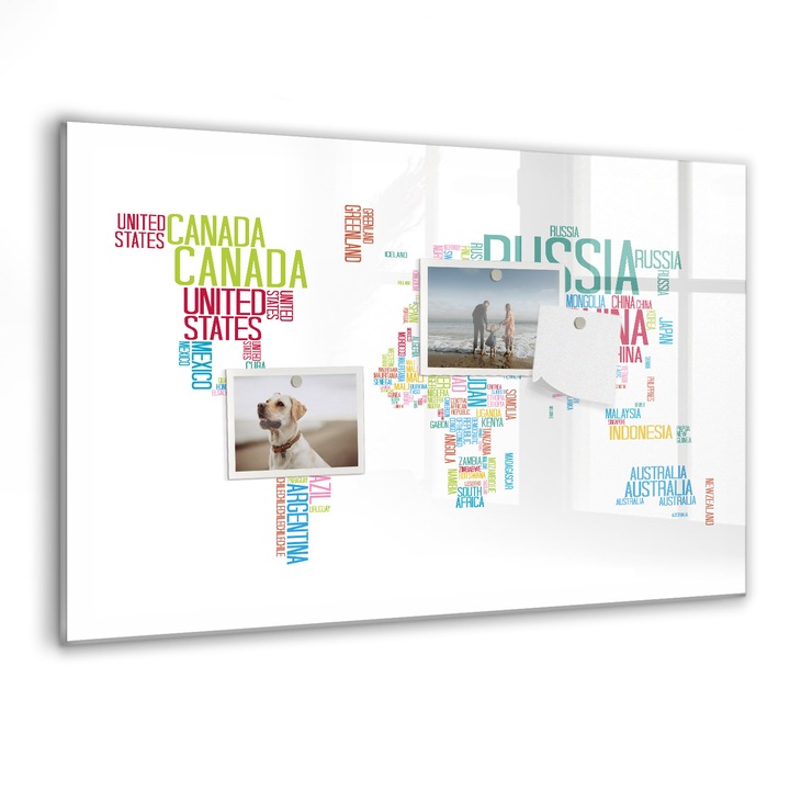 Tabla magnetica, Coloray, Harta numelor de stat, Multicolor, 60 x 40 cm, Magneti, Marker negru, 010640700010300088688