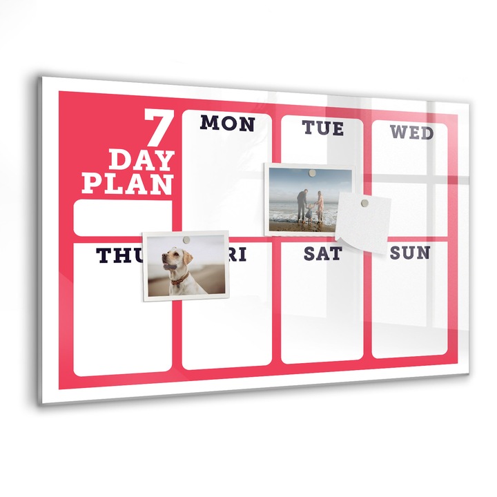 Tabla magnetica, Coloray, Planificator saptamanal, Rosu, 60 x 40 cm, Magneti, Marker negru, 010640700010300260205