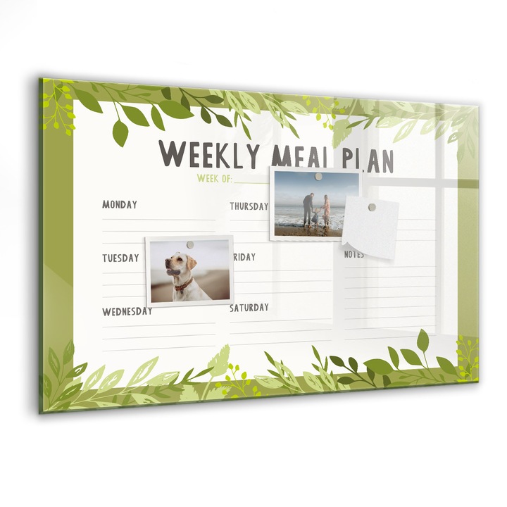 Tabla magnetica, Coloray, Meniu saptamanal, Verde, 60 x 40 cm, Magneti, Marker negru, 010640700010300088675