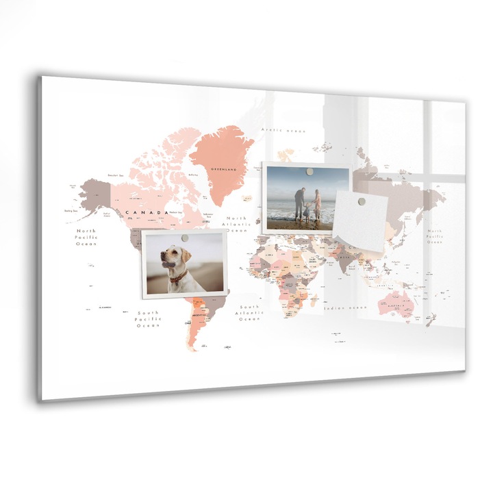 Tabla magnetica, Coloray, harta lumii, Maro, 60 x 40 cm, Magneti, Marker negru, 010640700010300088648