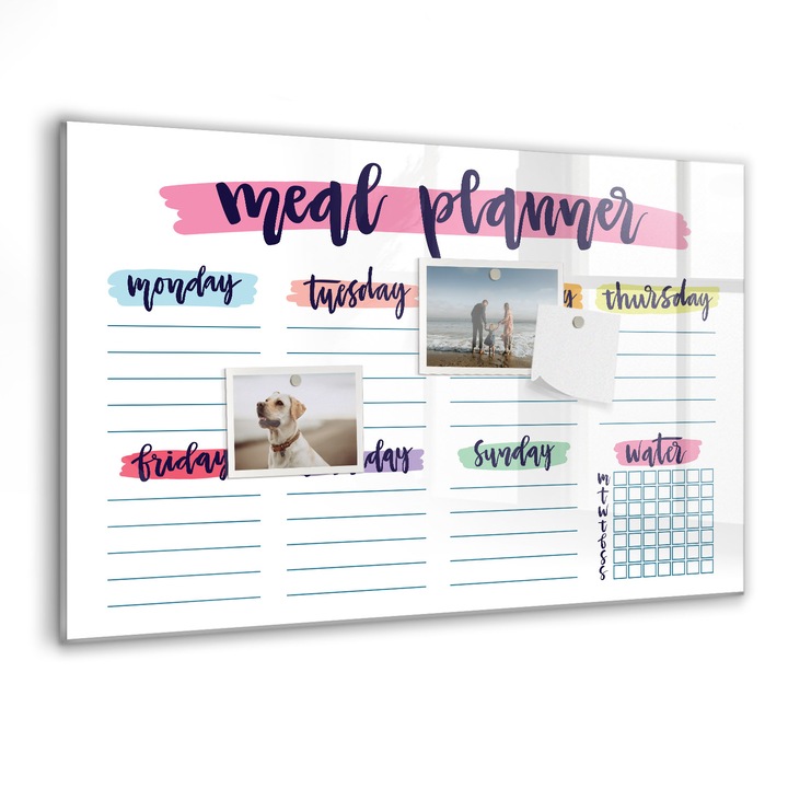 Tabla magnetica, Coloray, Meniu saptamanal, Multicolor, 60 x 40 cm, Magneti, Marker negru, 010640700010300260211