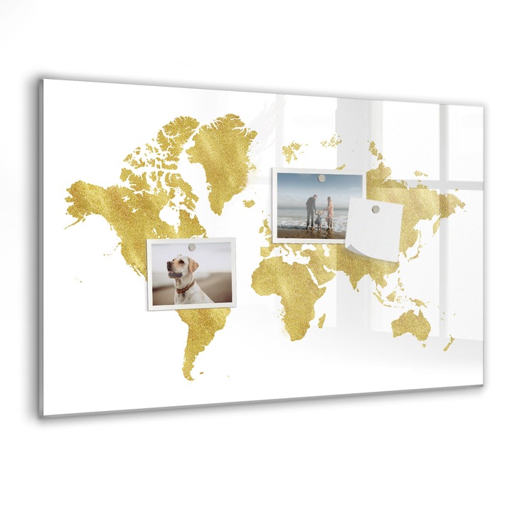 Tabla magnetica, Coloray, Harta de Aur a lumii, Auriu, 60 x 40 cm, Magneti, Marker negru, 010640700010300088644