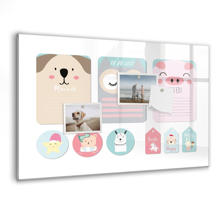 Tabla magnetica, Coloray, Animale fericite, Multicolor, 60 x 40 cm, Magneti, Marker negru, 010640700010300088626