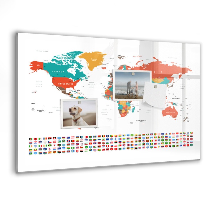 Tabla magnetica, Coloray, Harta colorata a lumii, Multicolor, 60 x 40 cm, Magneti, Marker negru, 010640700010300088607