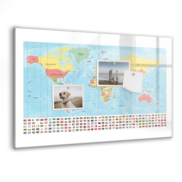 Tabla magnetica, Coloray, Harta lumii geografice, Multicolor, 60 x 40 cm, Magneti, Marker negru, 010640700010300088604