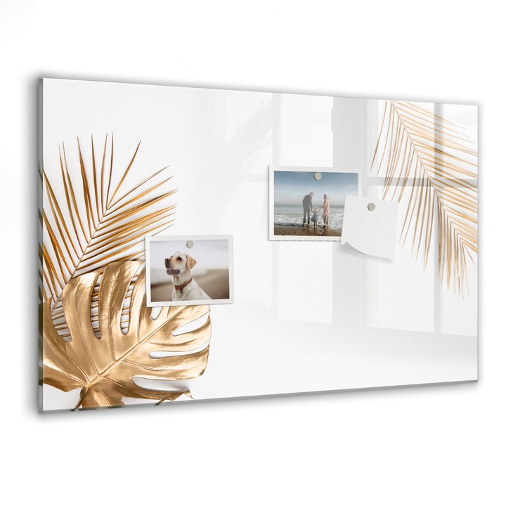 Tabla magnetica, Coloray, Frunze tropicale, Auriu, 60 x 40 cm, Magneti, Marker negru, 010640700010300088593