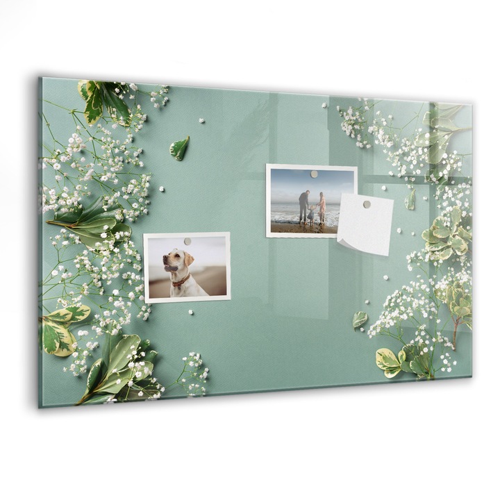 Tabla magnetica, Coloray, Flori delicate, Verde, 60 x 40 cm, Magneti, Marker negru, 010640700010300088573