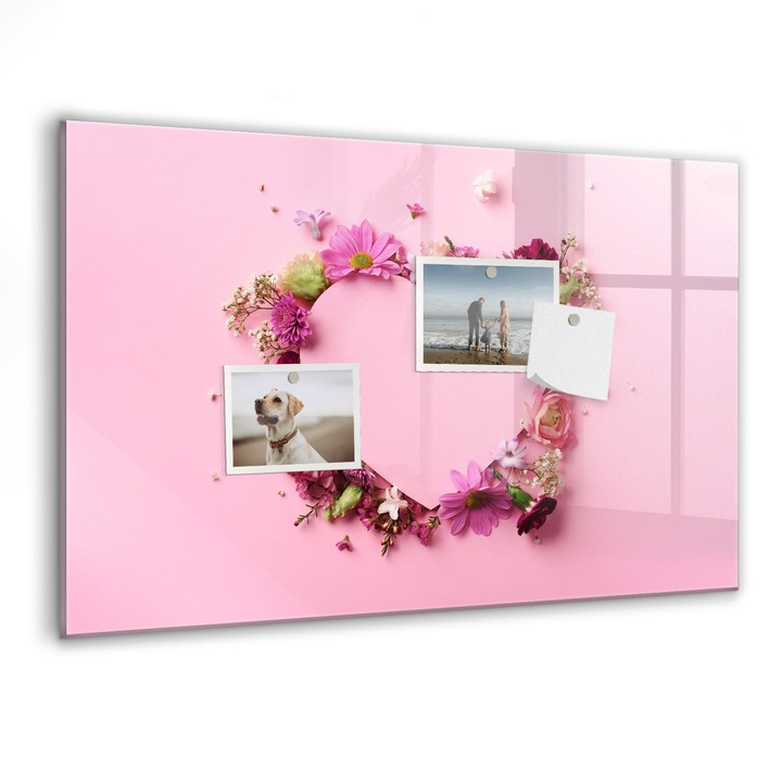 Tabla magnetica, Coloray, Inima florilor, Roz, 60 x 40 cm, Magneti, Marker negru, 010640700010300088609