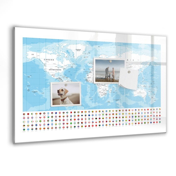 Tabla magnetica, Coloray, Ilustratia hartilor continente, Albastru, 60 x 40 cm, Magneti, Marker negru, 010640700010300088606