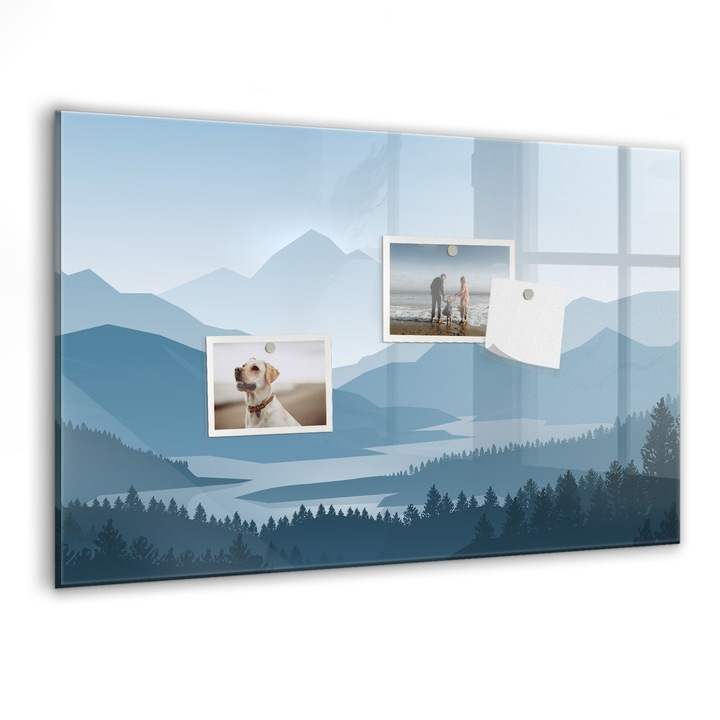 Tabla magnetica, Coloray, Peisaj montan, Albastru, 60 x 40 cm, Magneti, Marker negru, 010640700010300088580