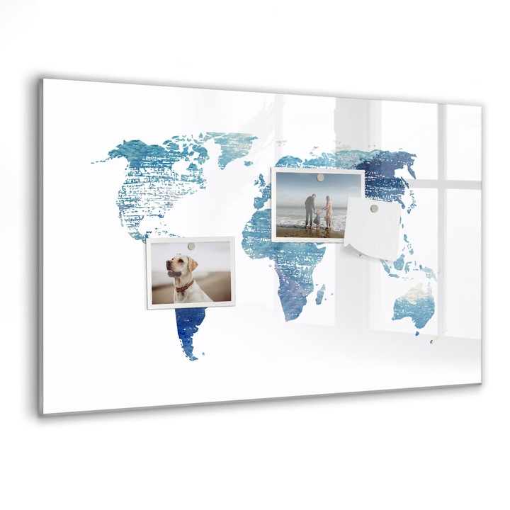 Tabla magnetica, Coloray, harta lumii, Albastru, 60 x 40 cm, Magneti, Marker negru, 010640700010300088576