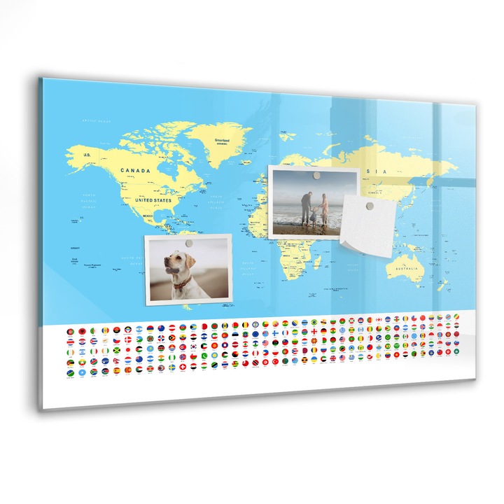 Tabla magnetica, Coloray, Harta lumii clasice, Multicolor, 60 x 40 cm, Magneti, Marker negru, 010640700010300088603