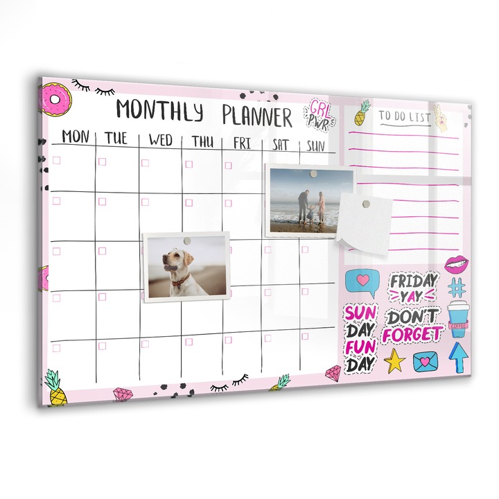 Tabla magnetica, Coloray, Planificator lunar, Multicolor, 60 x 40 cm, Magneti, Marker negru, 010640700010300088552