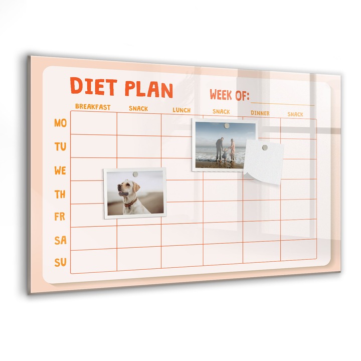 Tabla magnetica, Coloray, Planificator saptamanal de masa, Portocaliu, 60 x 40 cm, Magneti, Marker negru, 010640700010300260217