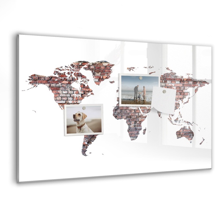 Tabla magnetica, Coloray, Harta din caramida a lumii, Alb, 60 x 40 cm, Magneti, Marker negru, 010640700010300088554