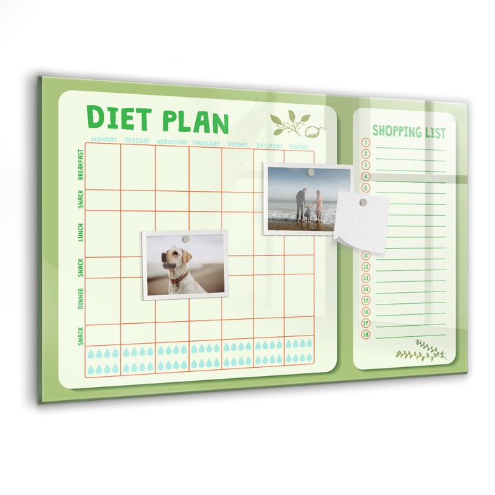 Tabla magnetica, Coloray, Meniu saptamanal, Verde, 60 x 40 cm, Magneti, Marker negru, 010640700010300260218