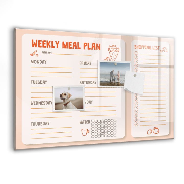 Tabla magnetica, Coloray, Planificator de masa retro, Multicolor, 60 x 40 cm, Magneti, Marker negru, 010640700010300260216