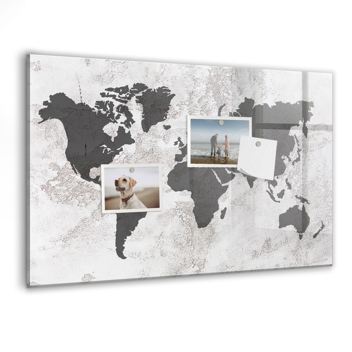 Tabla magnetica, Coloray, Mapa mondiala concreta, Gri, 60 x 40 cm, Magneti, Marker negru, 010640700010300088532