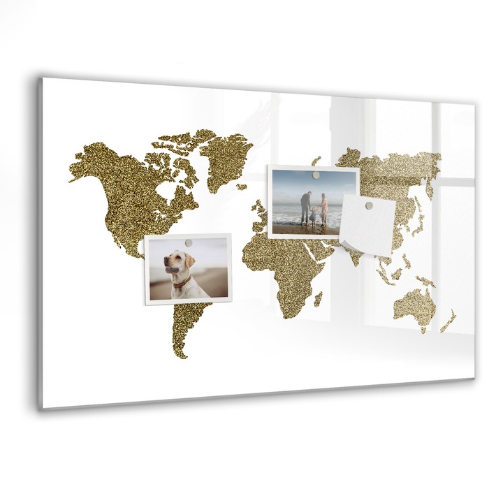 Tabla magnetica, Coloray, harta lumii, Maro, 60 x 40 cm, Magneti, Marker negru, 010640700010300088529